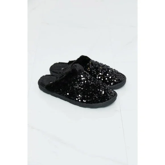 Sequin Faux Fur Slipper in Black - Picture 6 of 6